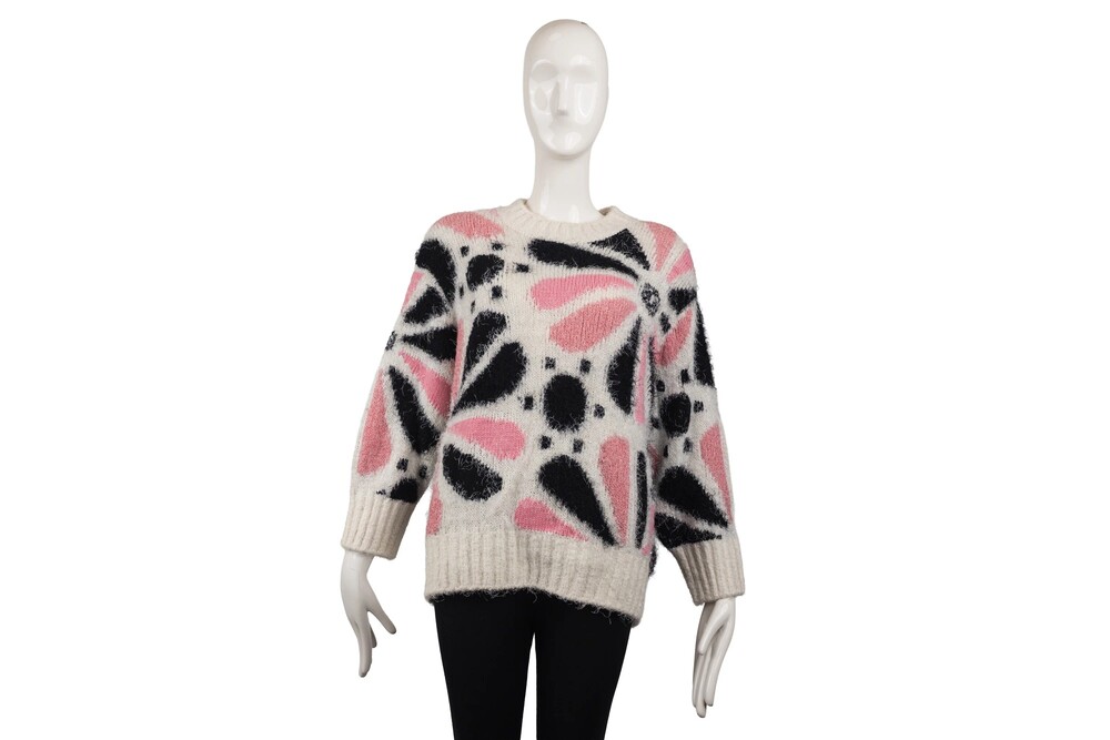 Chanel White Flower CC Sweater Crewneck Oversized Mohair Blend Knit Size 46